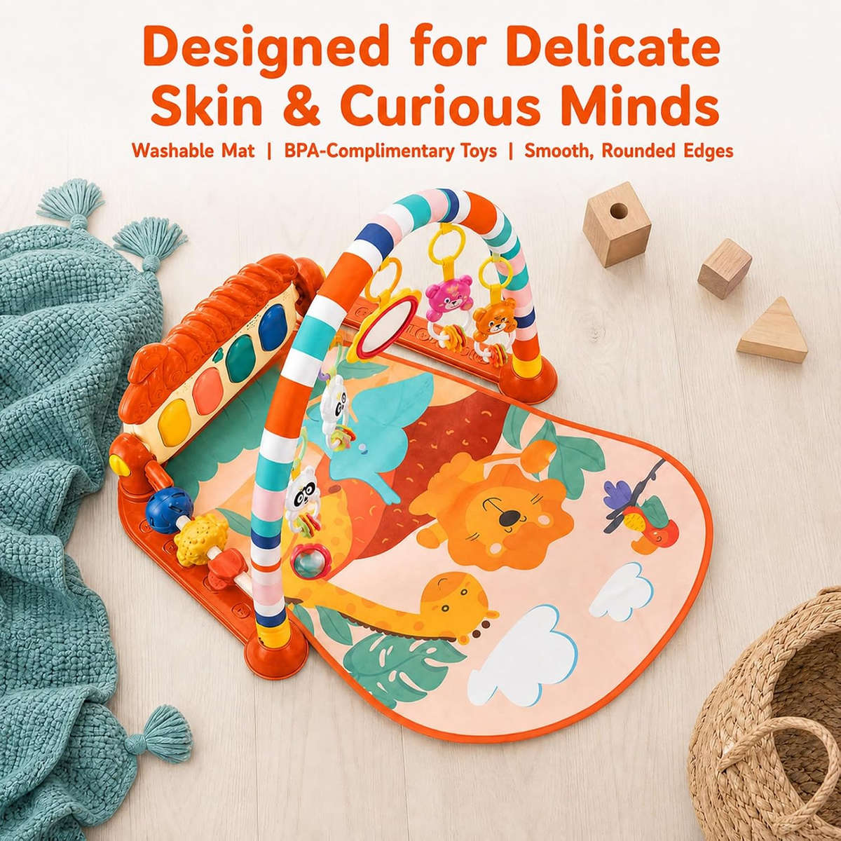 Piano Fitness Rack Baby Play Mat  Multi-Function Orange