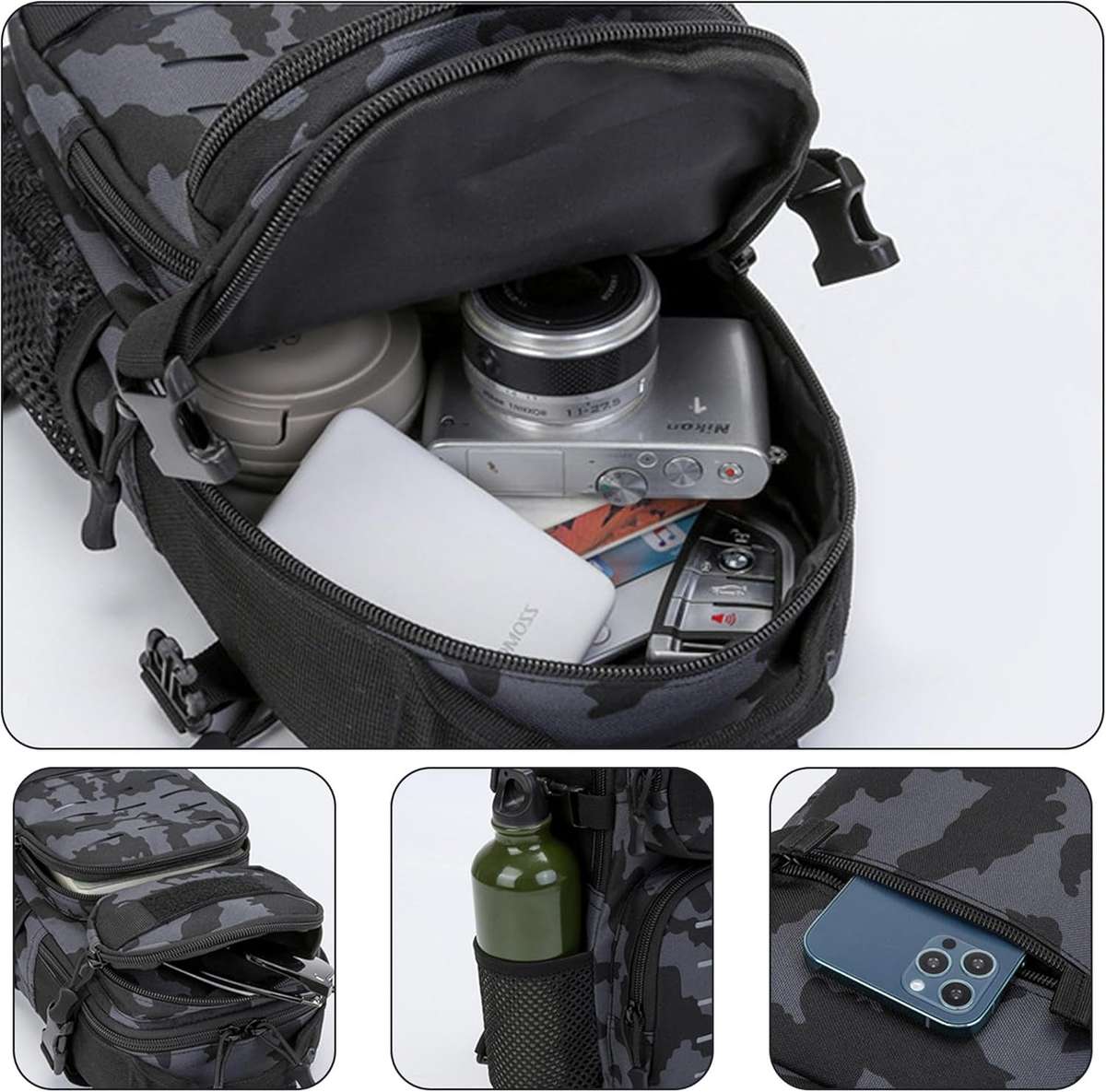 Tactical Chest Sling Bag 18x12x32cm - 900D Nylon - Water-Repellent Black CP