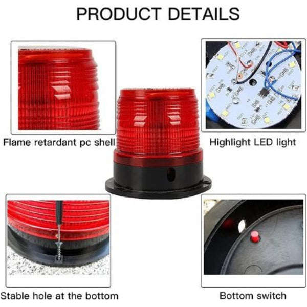 Solar Magnetic LED Safety Strobe Light  ABS Housing  Flash Modes  Red/Orange Emergency B...