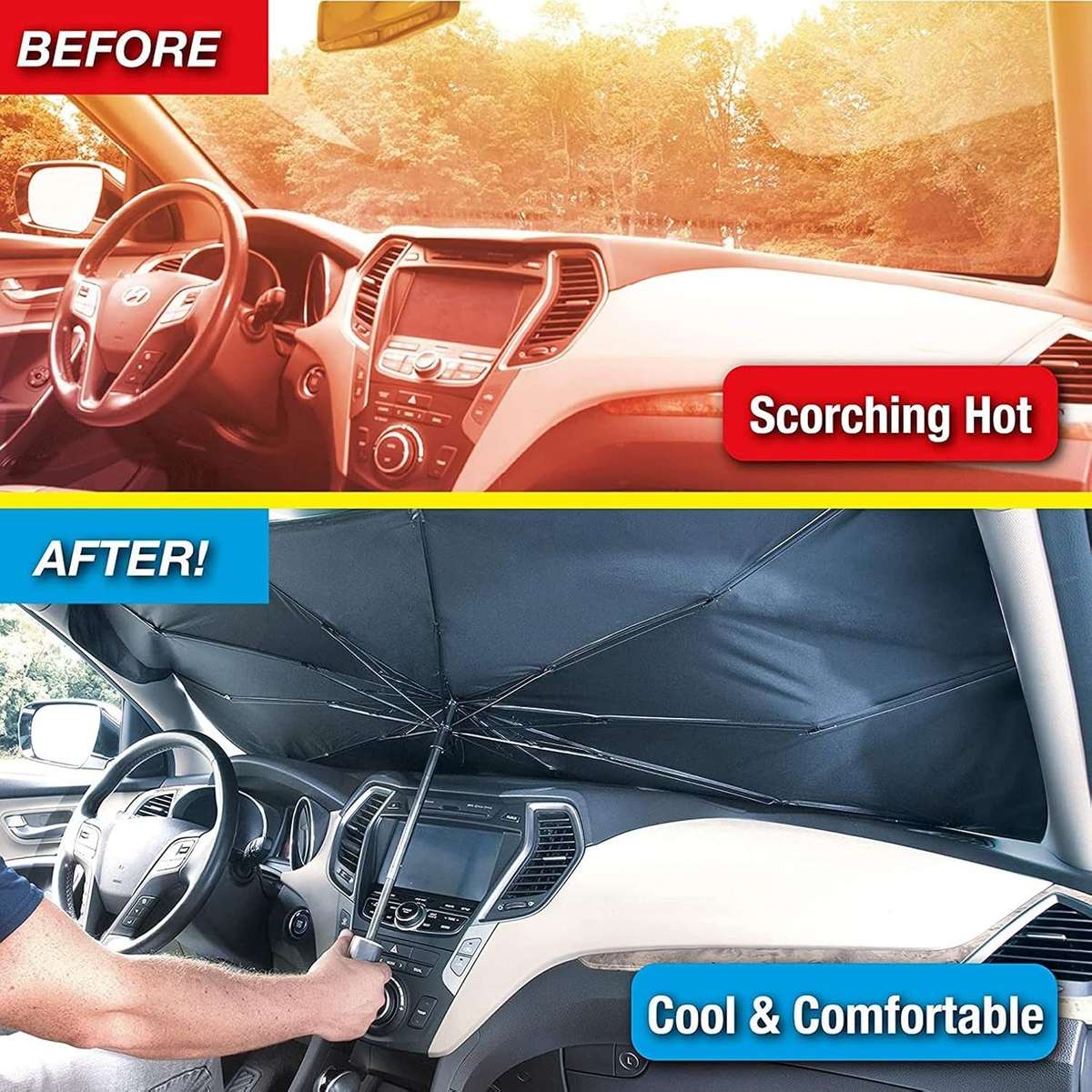 Windshield Sun Shade 145×79cm  Reflective UV Blocker  Foldable Car Visor