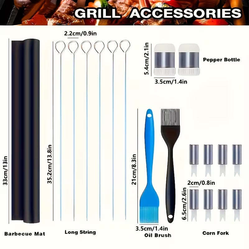 23-Piece Stainless Steel Braai BBQ Tool Set with Carry Case, Skewers, Corn Holders, Grill Accesso...