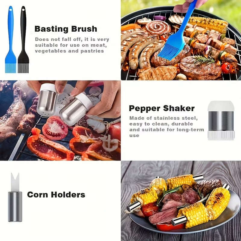 23-Piece Stainless Steel Braai BBQ Tool Set with Carry Case, Skewers, Corn Holders, Grill Accesso...