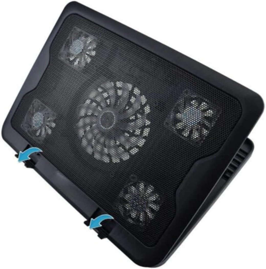 Laptop Cooling Pad 5-Fan Adjustable Height Mesh Surface  USB Powered Quiet Cooler Black