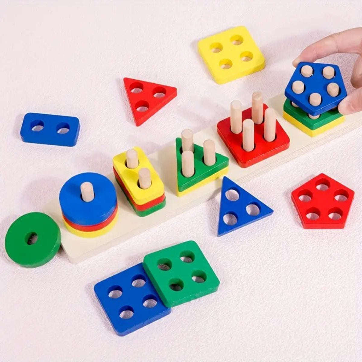 Wooden Shape Sorting Toy Board  21-Piece Eco-Friendly Set  Color Learning & Fine Motor  ...