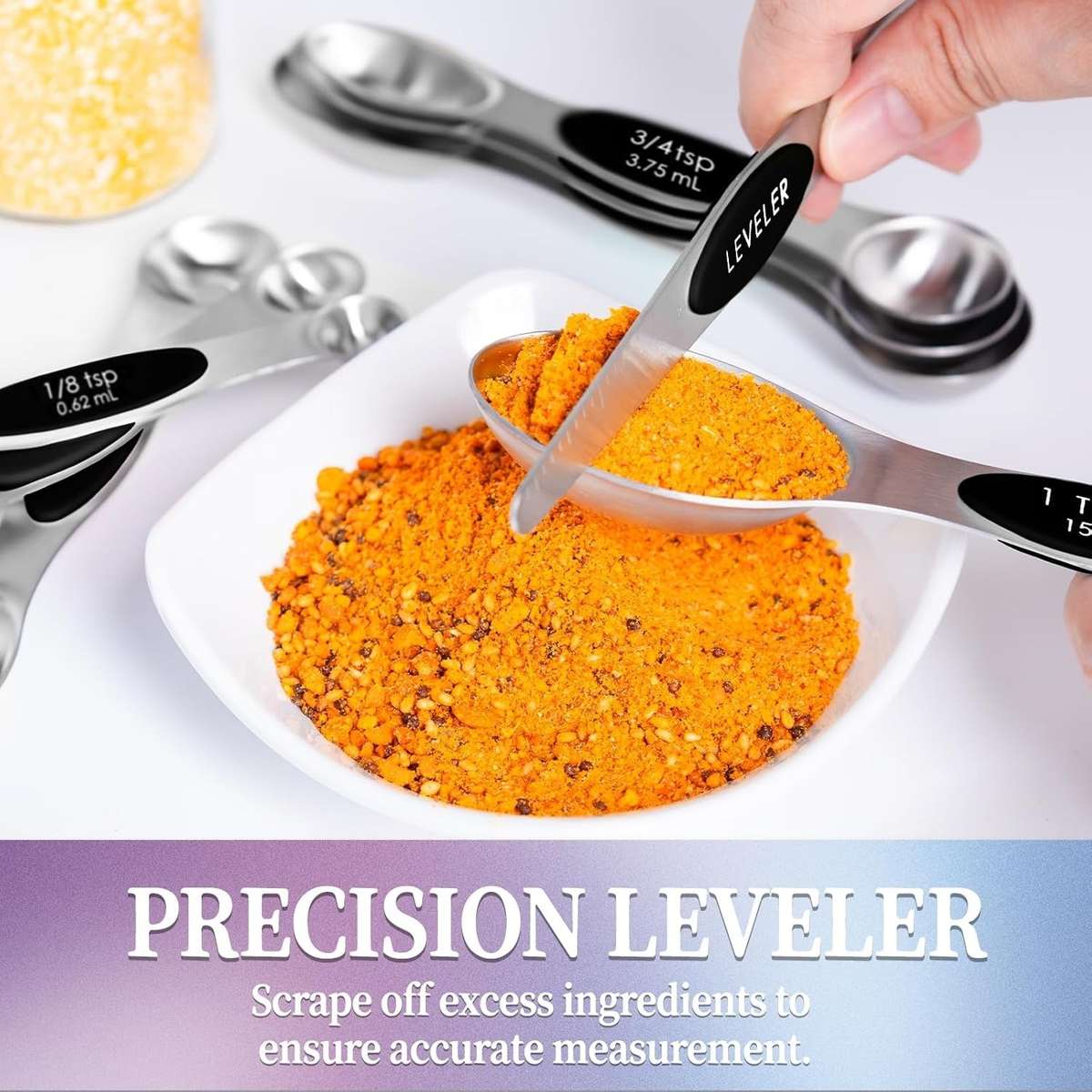 Magnetic Measuring Spoons Set 8-Piece Stainless Steel Dual-Sided Nesting with Leveler