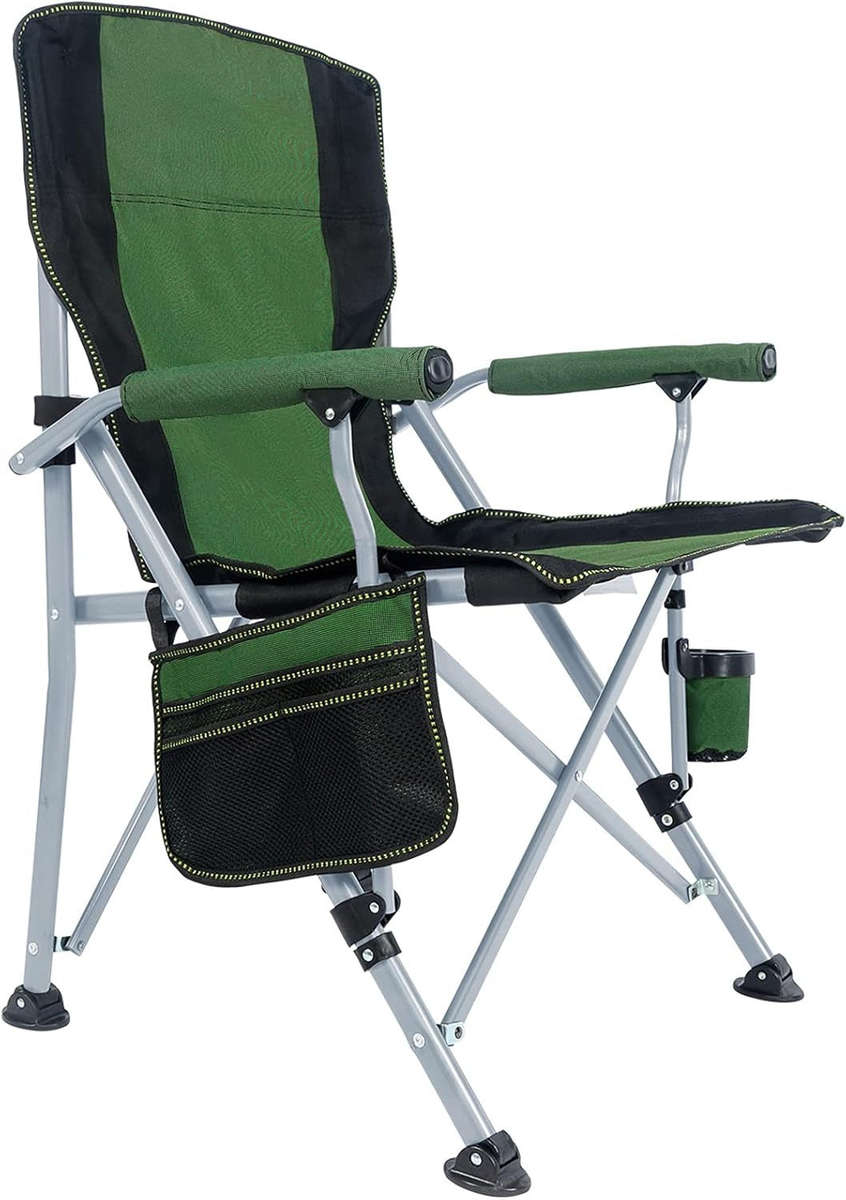 Camping Chair 150kg Capacity  High Back Mesh & Oxford  Green or Grey with Armrest & Cup Hol...