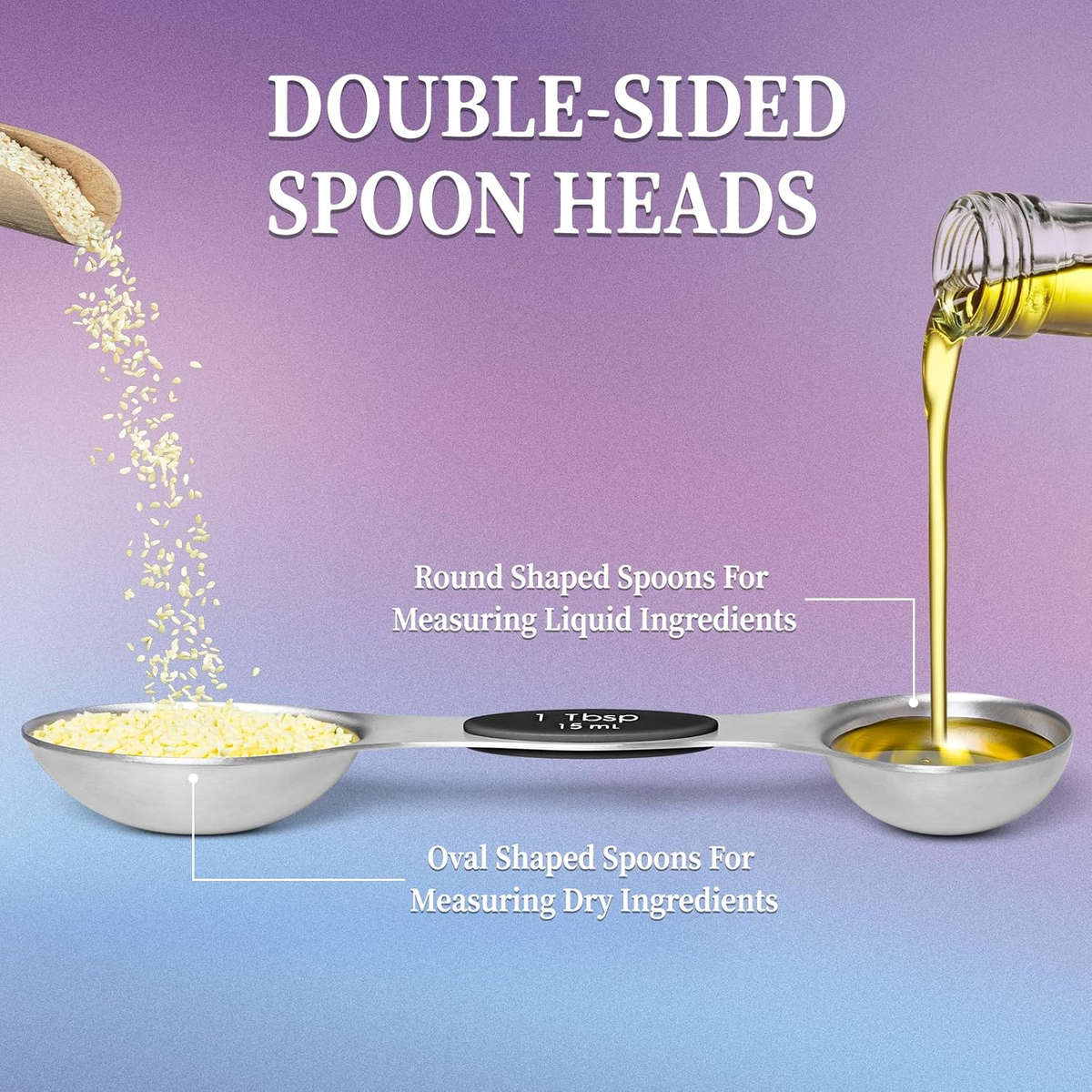 Magnetic Measuring Spoons Set 8-Piece Stainless Steel Dual-Sided Nesting with Leveler