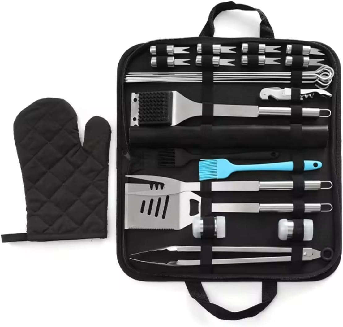 23-Piece Stainless Steel Braai BBQ Tool Set with Carry Case, Skewers, Corn Holders, Grill Accesso...
