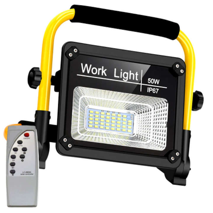 50W Rechargeable LED Work Light with Remote, IP67, 6500K, 5000mAh, Micro-USB