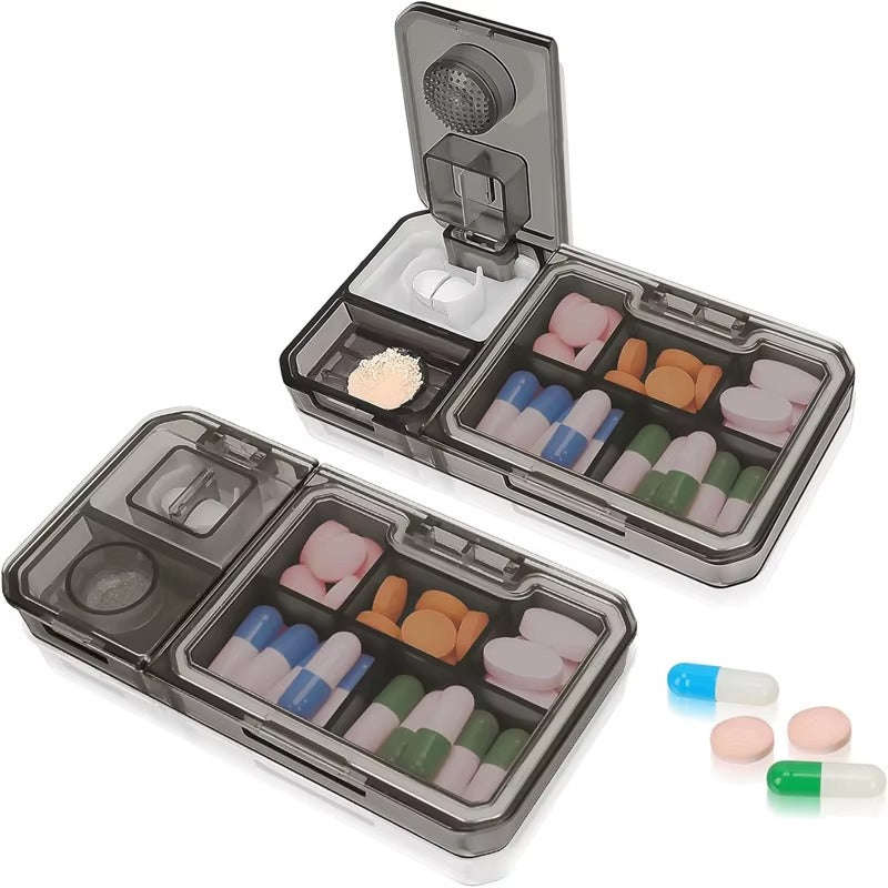 3-in-1 Pill Organizer 121×69×18mm ABS Plastic  Travel Medicine Storage with Cutter & Grinder...