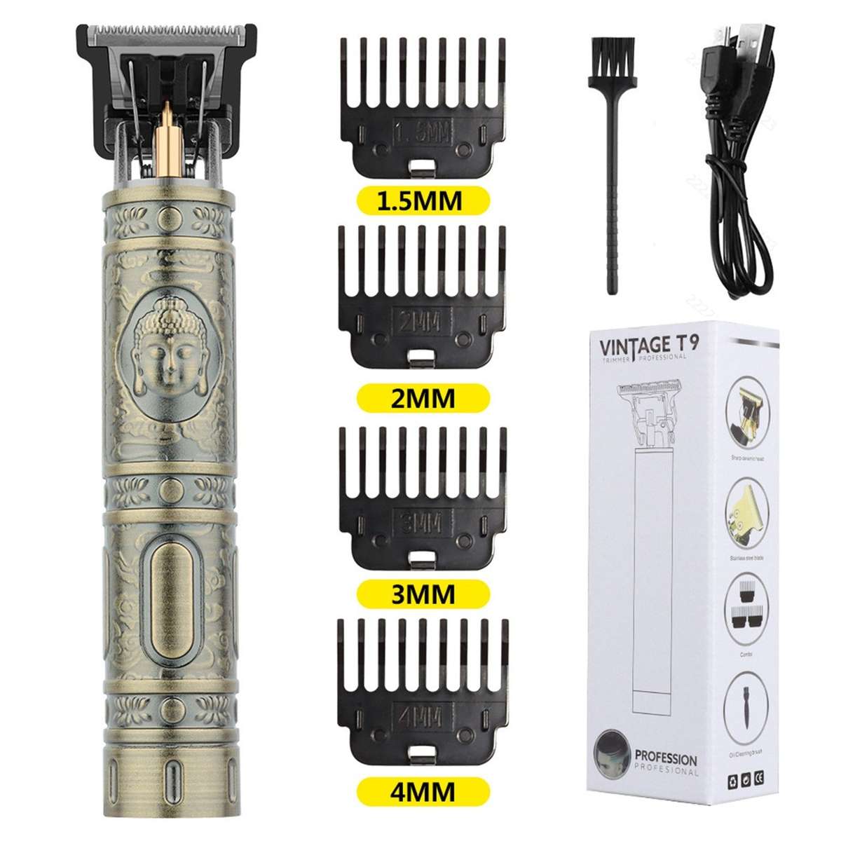 Cordless Hair Clipper 120min USB-C Rechargeable  Stainless Steel Blade  4 Guide Combs Dragon