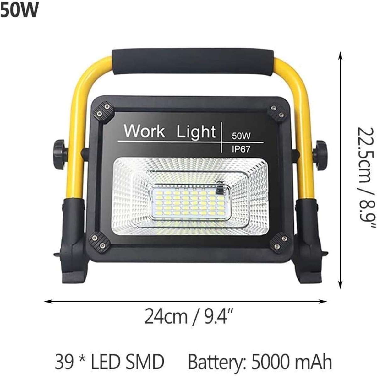 50W Rechargeable LED Work Light with Remote, IP67, 6500K, 5000mAh, Micro-USB