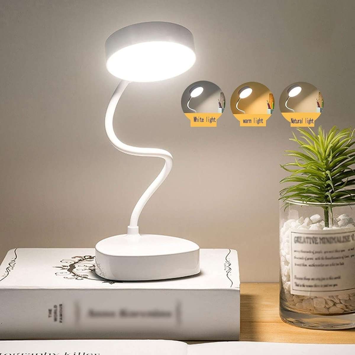Norden Rechargeable LED Flexible Desk/Bedside Lamp | Touch Control, Natural, White &amp; Warm Lig...