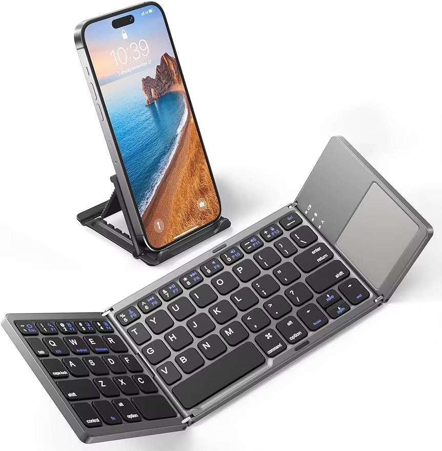 Foldable Bluetooth Keyboard Full-Size 84-Key  Scissor-Switch + Touchpad  Multi-Device Wirel...