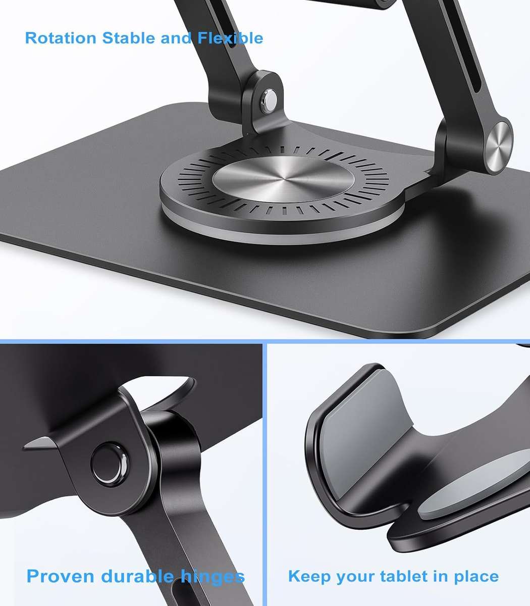 Tablet Stand 5.812.9  Adjustable Aluminium Holder with 360° Rotation  Foldable Deskt...