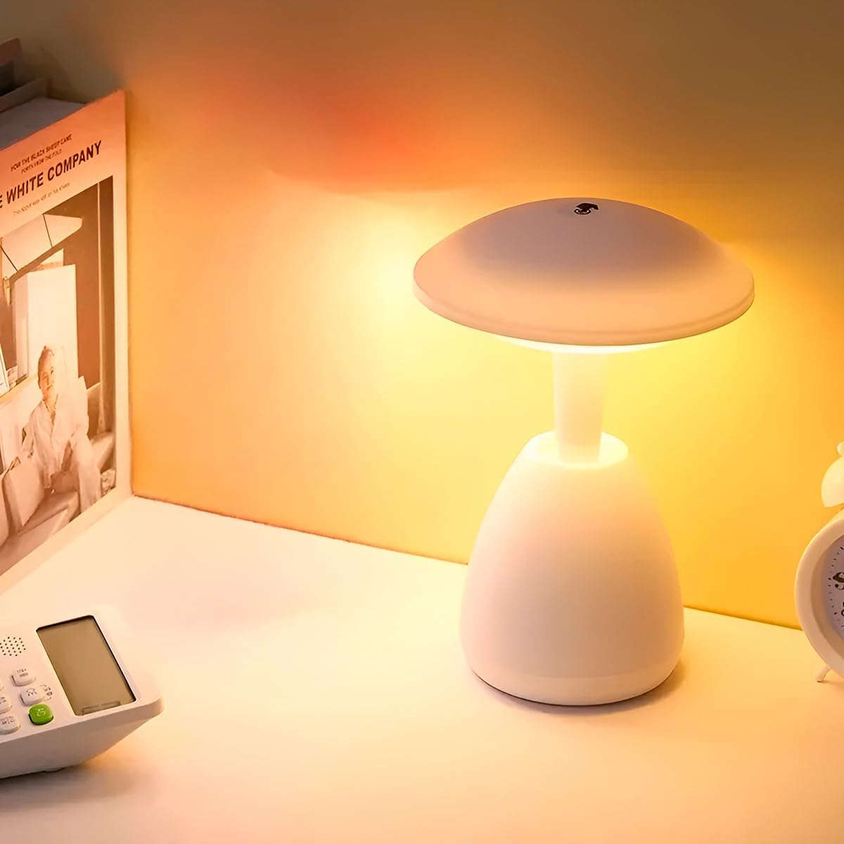 Rechargeable LED Mushroom Table Lamp with Touch Control, 3 Light Modes, 3000K-7000K, 1200mAh Battery