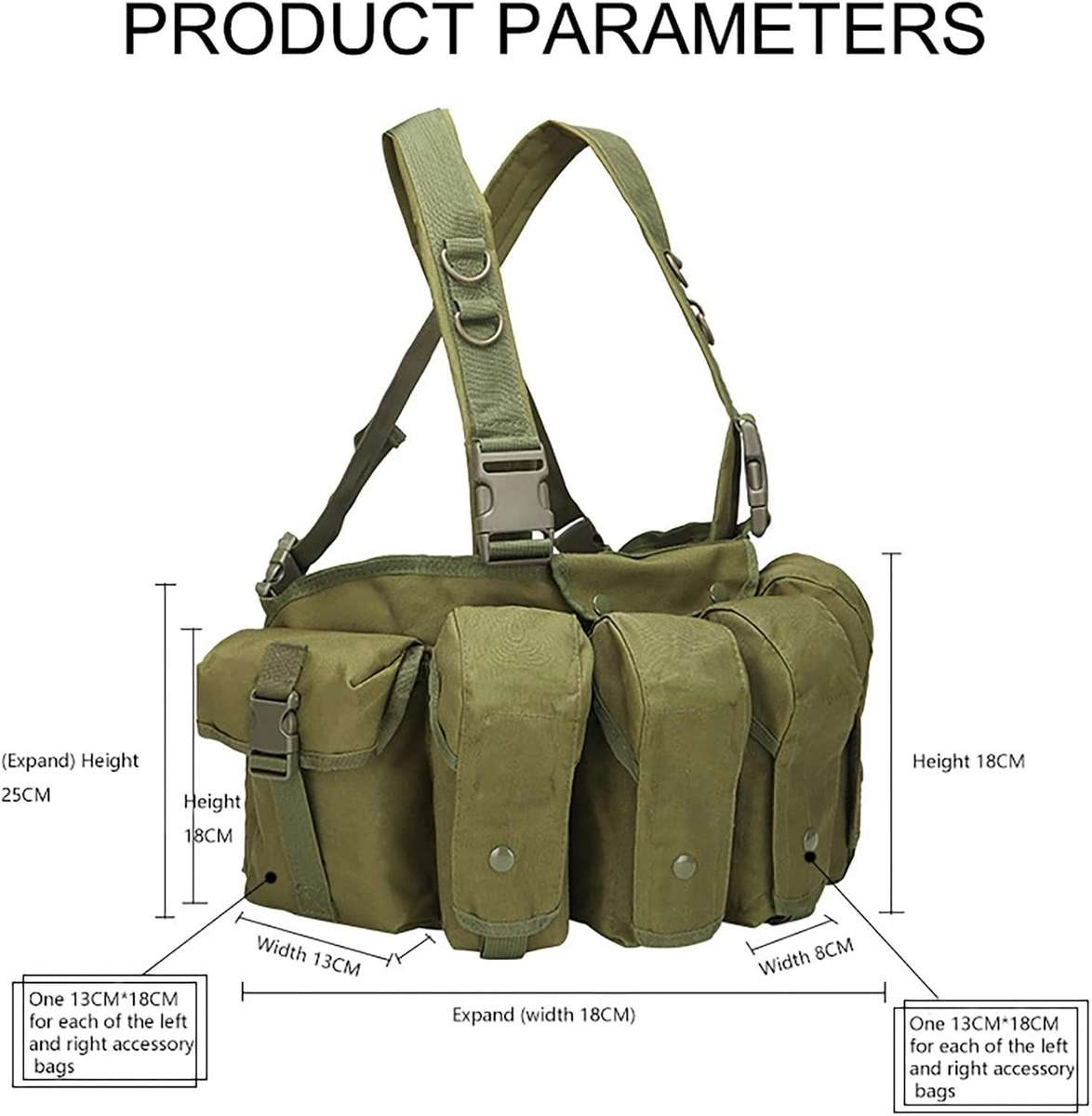 Tactical Chest Rig 600D Oxford Cloth 6Magazine MultiPocket Bandolier Vest  Adjustable Sh...