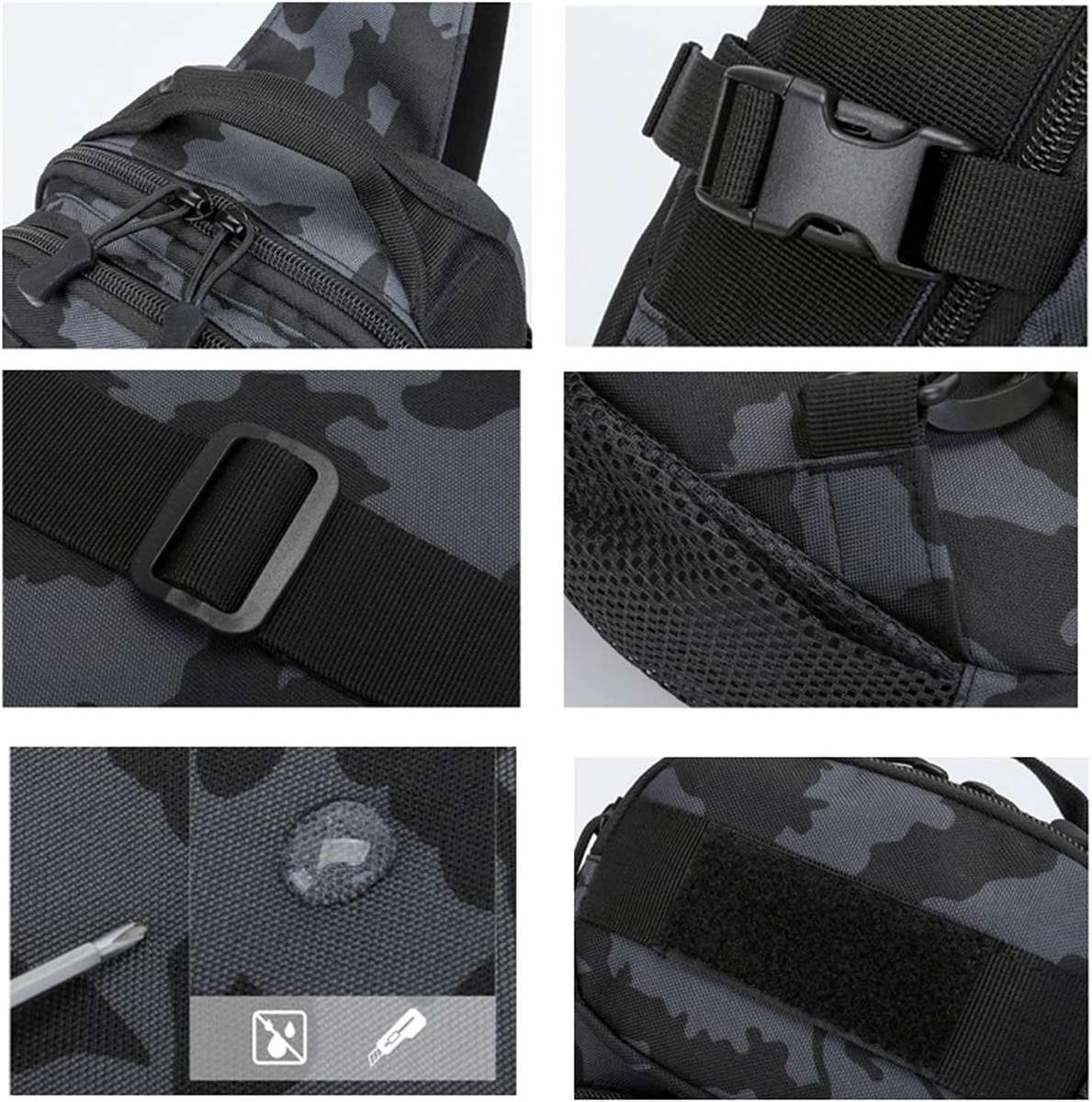 Tactical Chest Sling Bag 18x12x32cm - 900D Nylon - Water-Repellent Black CP