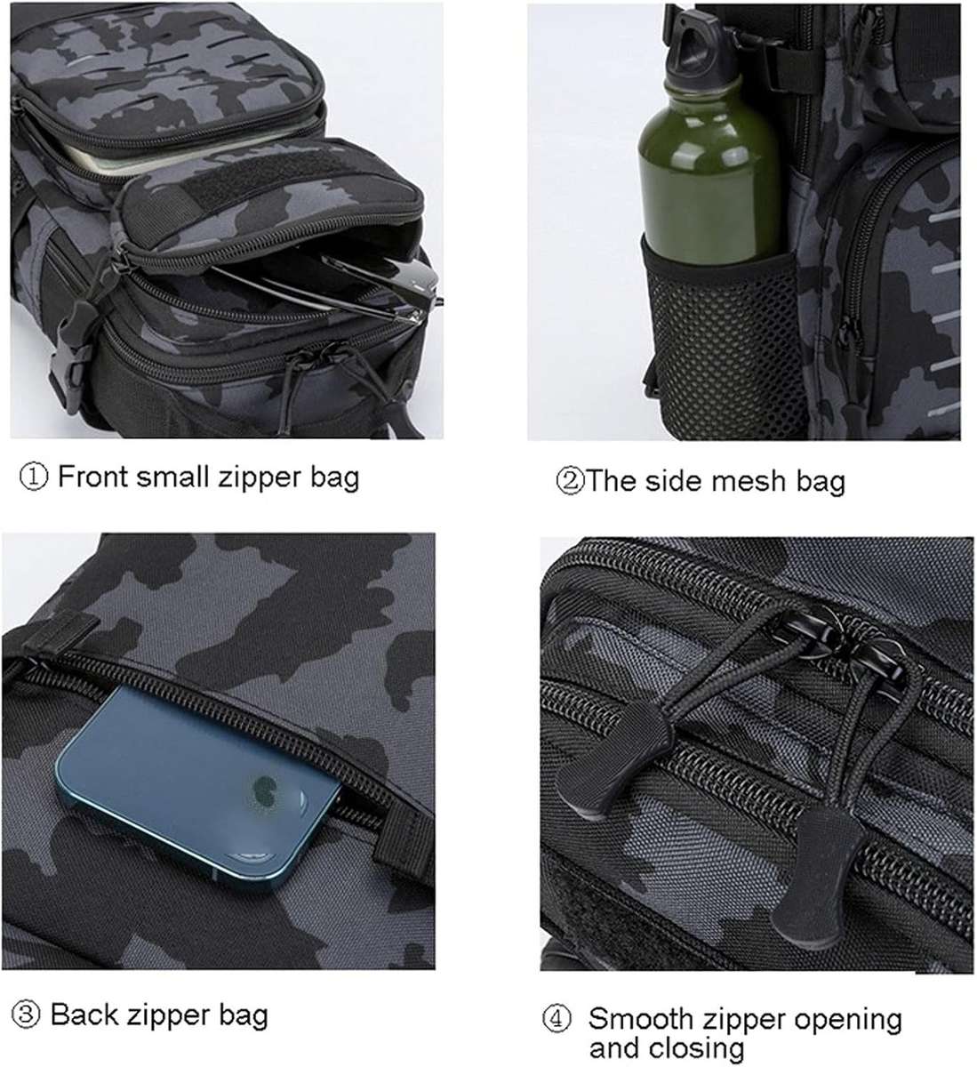 Tactical Chest Sling Bag 18x12x32cm - 900D Nylon - Water-Repellent Black CP