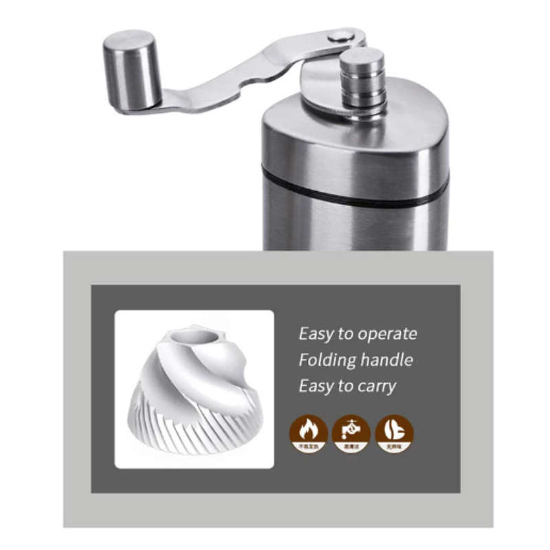 Manual Coffee Grinder Stainless Steel with Silent Ceramic Burr  Portable Hand Crank