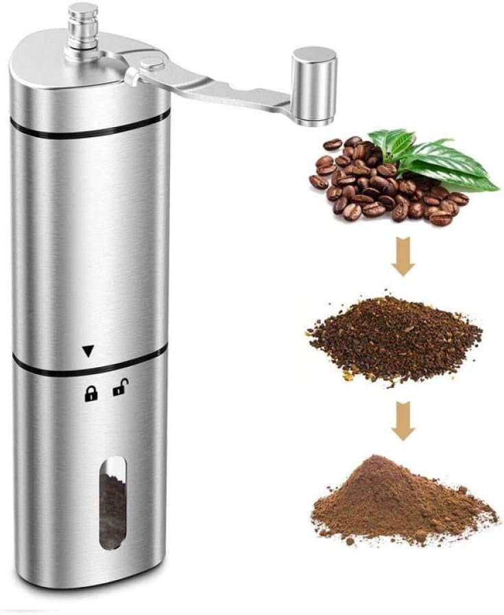 Manual Coffee Grinder Stainless Steel with Silent Ceramic Burr  Portable Hand Crank