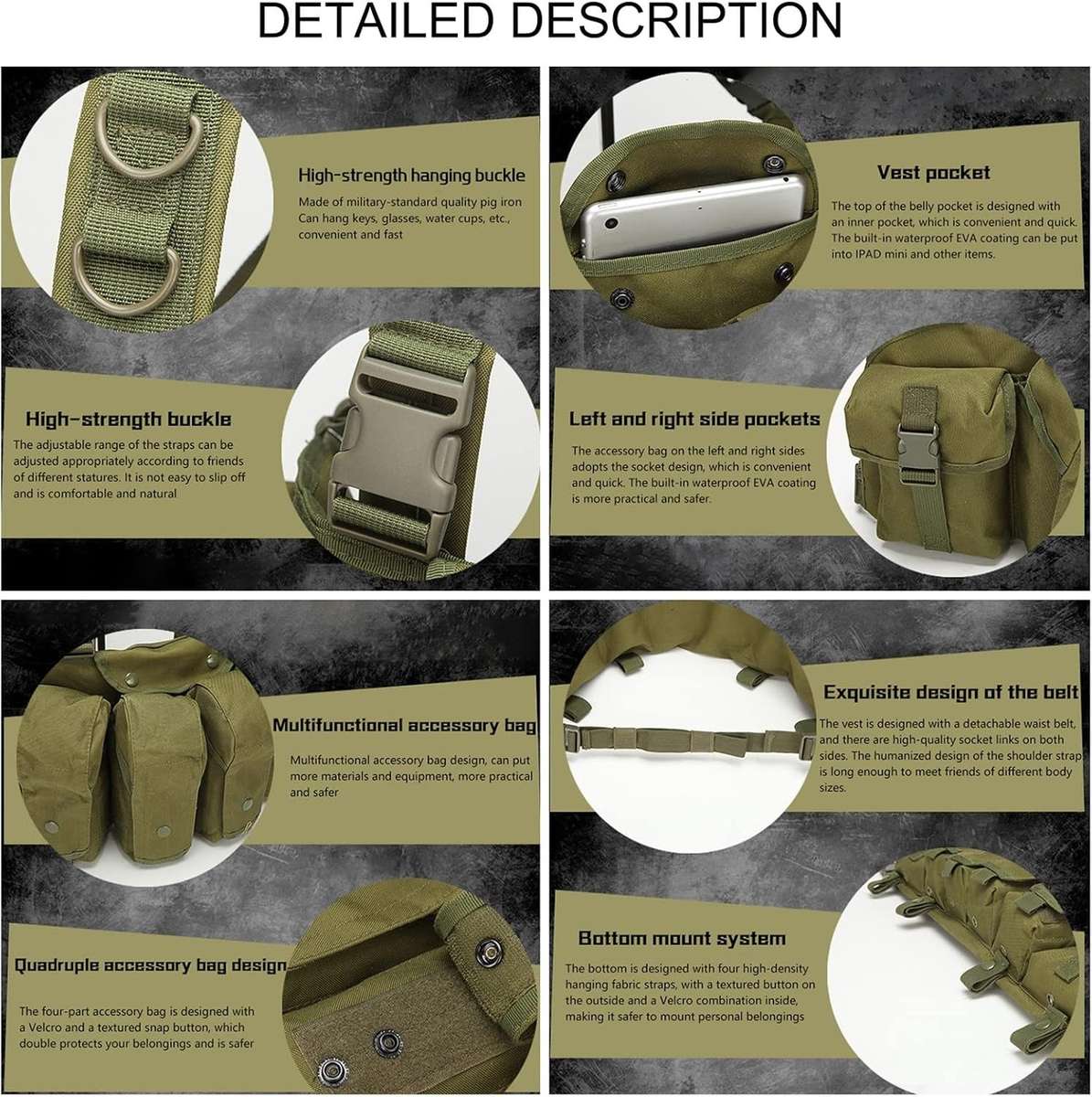 Tactical Chest Rig 600D Oxford Cloth 6Magazine MultiPocket Bandolier Vest  Adjustable Sh...