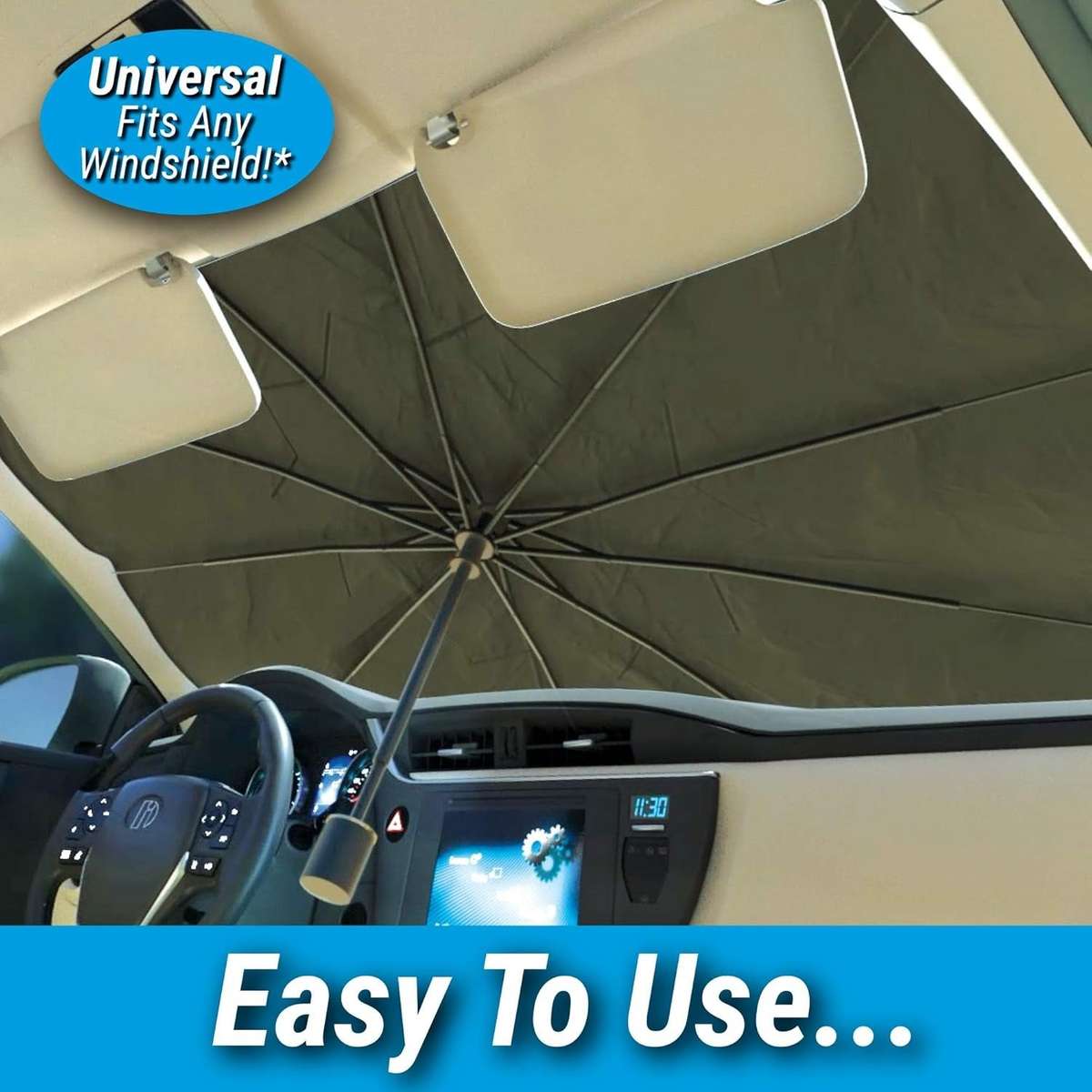 Windshield Sun Shade 145×79cm  Reflective UV Blocker  Foldable Car Visor