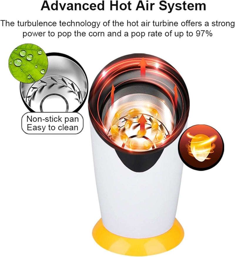 1200W Hot Air Popcorn Maker 230V EU Plug, 2.5L Capacity, Oil-Free, ABS, White & Yellow Compact De...