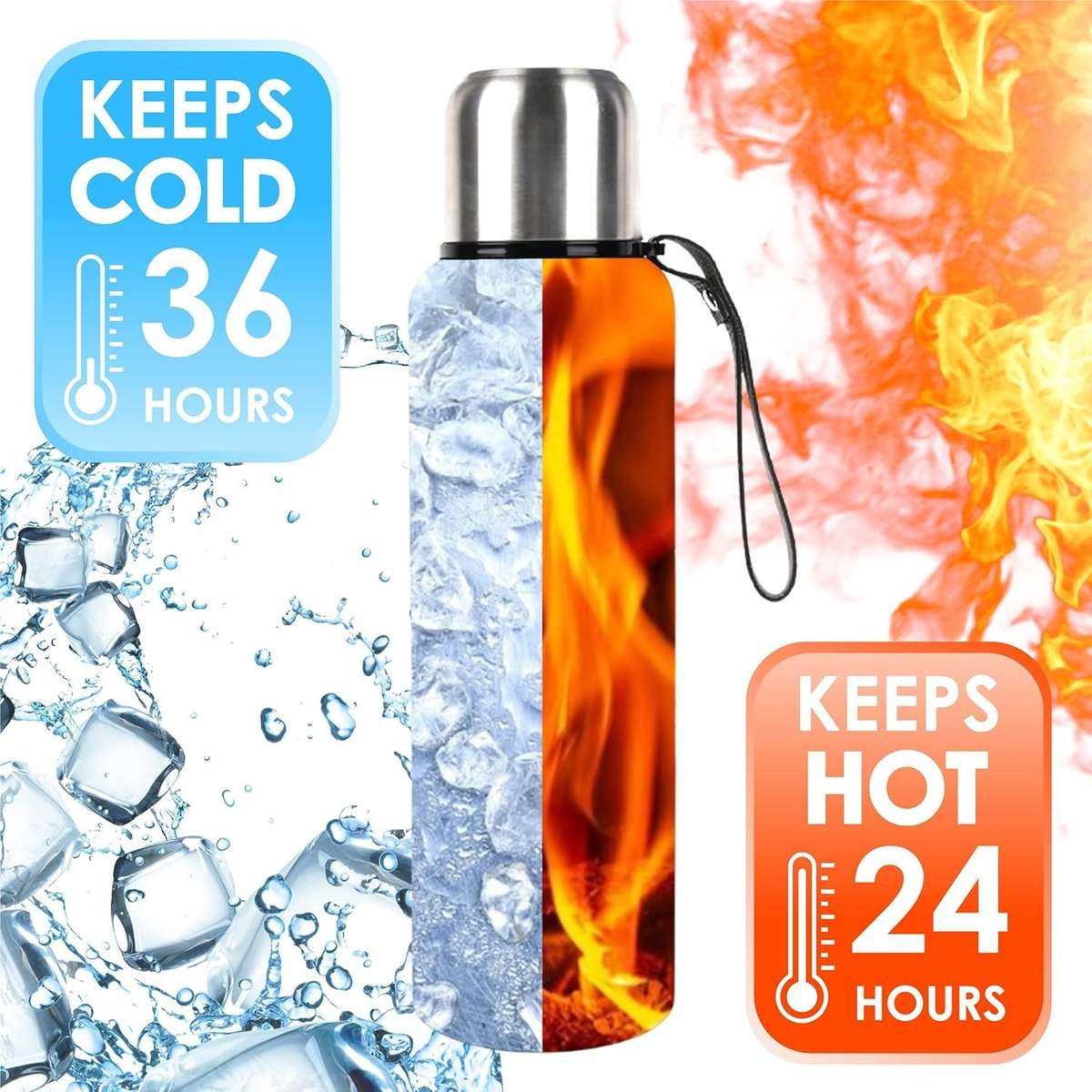 Stainless Steel Silver Insulated Vacuum Bottle Double Wall Thermal Flask for Hot and Cold Drinks