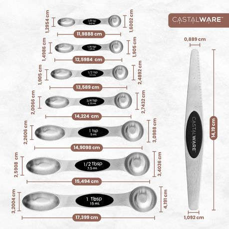 Magnetic Measuring Spoons Set 8-Piece Stainless Steel Dual-Sided Nesting with Leveler