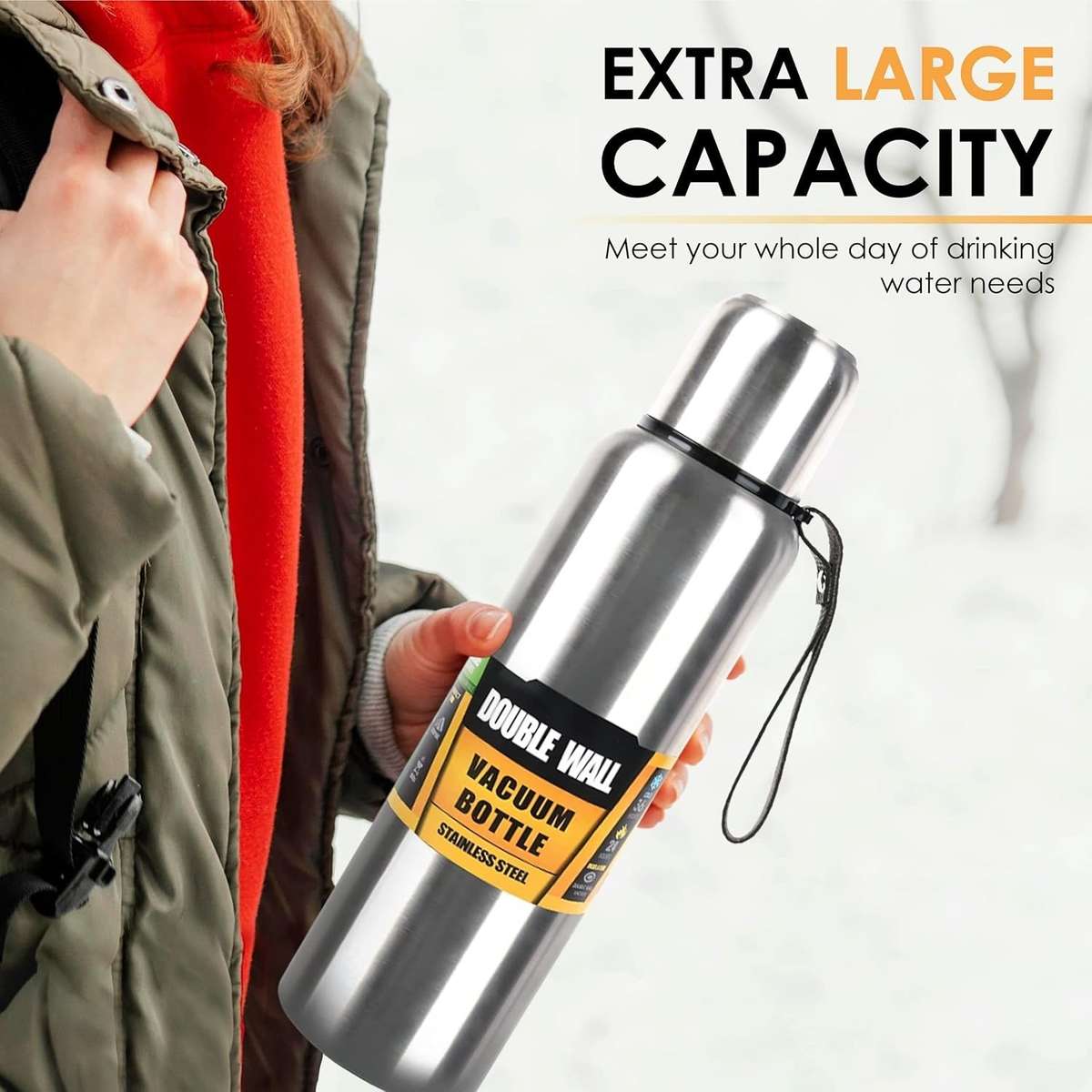 Stainless Steel Silver Insulated Vacuum Bottle Double Wall Thermal Flask for Hot and Cold Drinks