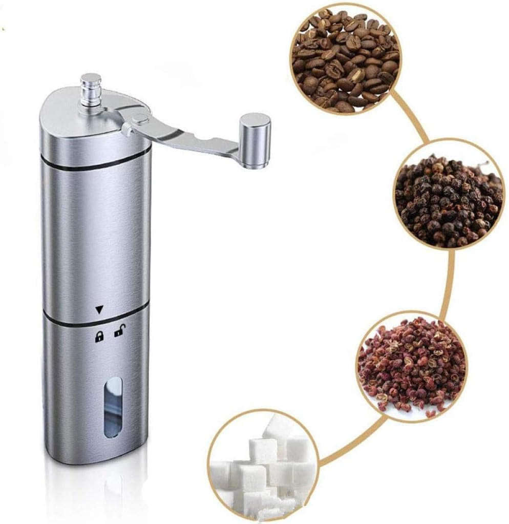 Manual Coffee Grinder Stainless Steel with Silent Ceramic Burr  Portable Hand Crank
