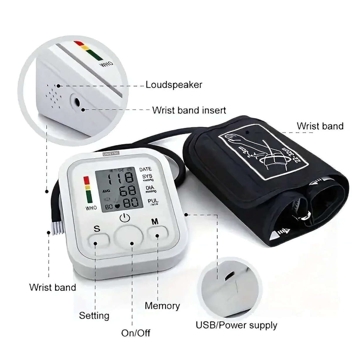 Fully Automatic Arm Blood Pressure Monitor  Digital LCD  Adjustable 2232cm Cuff  USB or ...