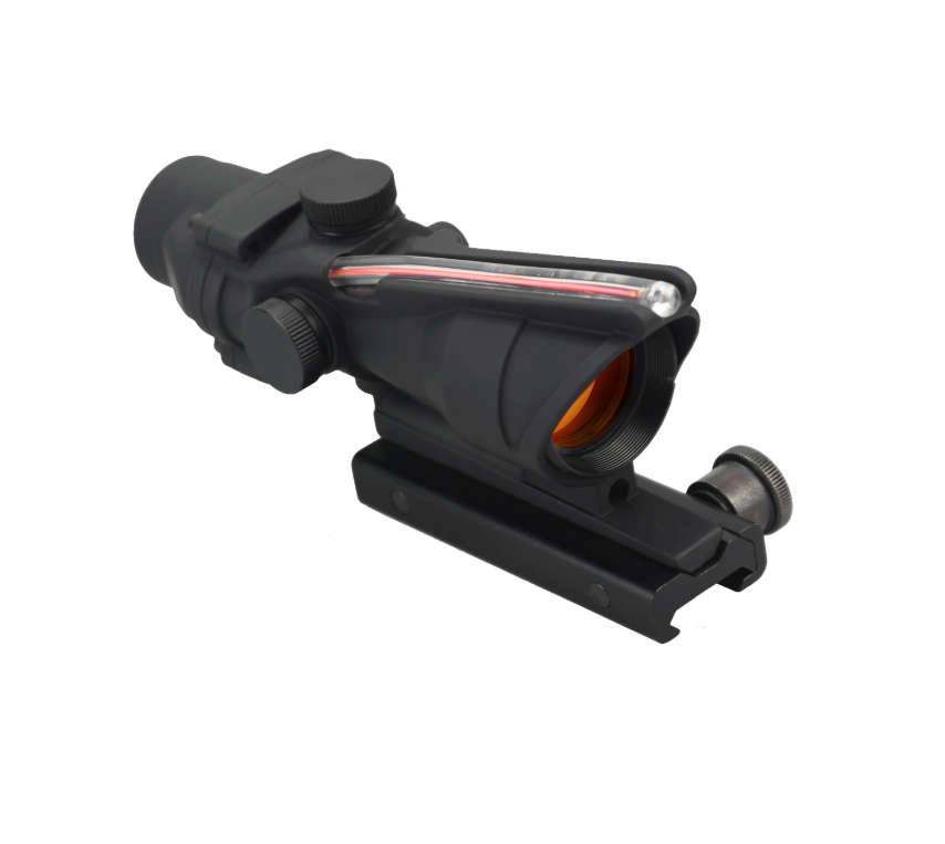 Illuminated Tactical Rifle Scope 4x32 Red Fiber Optic Sight  ACOG Style  Matte Black  Pi...