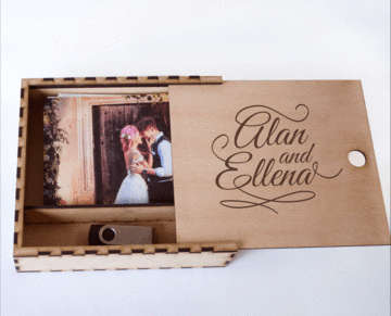 Photography wedding  USB box with sliding lid - 3mm - 155 x175 x 42mm
