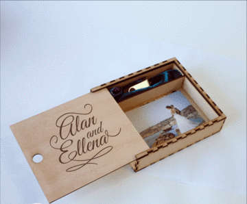 Photography wedding  USB box with sliding lid - 3mm - 155 x175 x 42mm