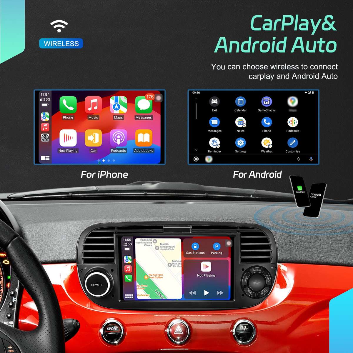 Fiat 500 20072015 OEM Android Radio | Physical Buttons | 4GB | CarPlay | Blackbelt Audio SA