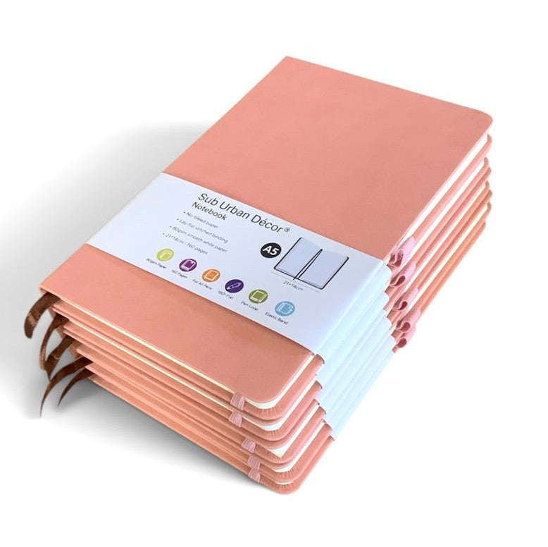 A5 Hardcover Notebooks with Ribbon Bookmarks, Pink, Lined Pages, Pack of 5