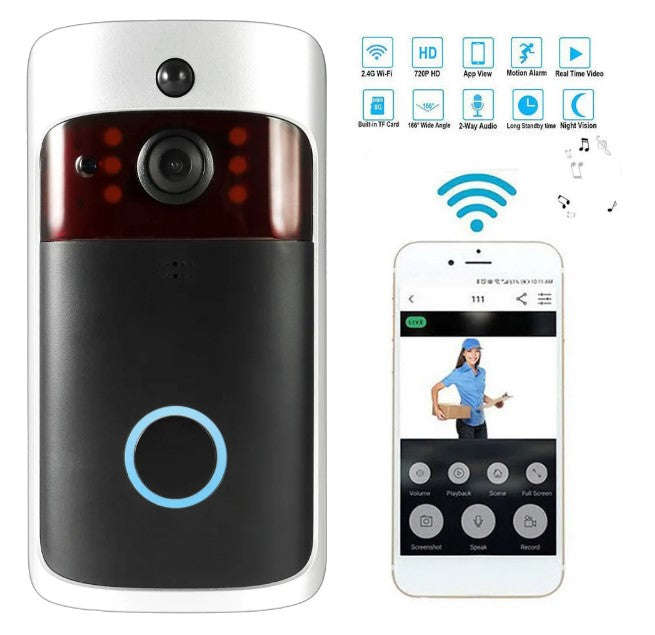 Smart Wireless WiFi Security DoorBell Remote Home Monitoring - Black