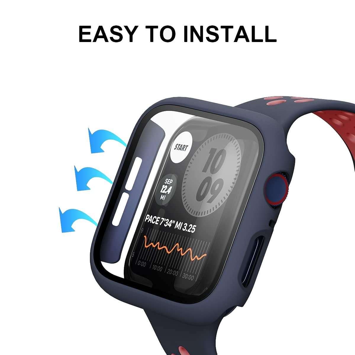 Hard Case and Glass Screen Protector for Apple Watch - 45mm Black