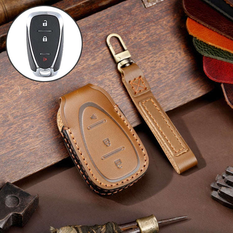 For Chevrolet 3-button Hallmo Car Cowhide Leather Key Protective Cover Key Case, C112