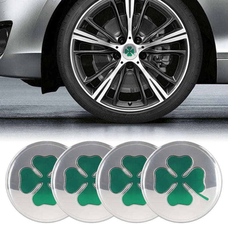 4 in 1 Car Four Leaf Clover Pattern Wheel Hub Decorative Sticker Silver, Diameter: 5.8cm, Four Le...