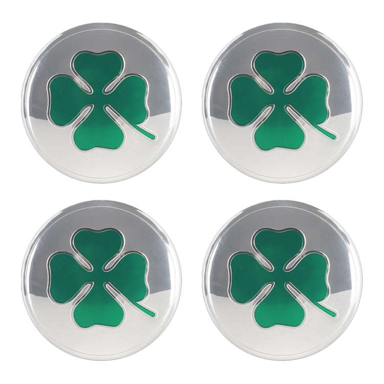4 in 1 Car Four Leaf Clover Pattern Wheel Hub Decorative Sticker Silver, Diameter: 5.8cm, Four Le...
