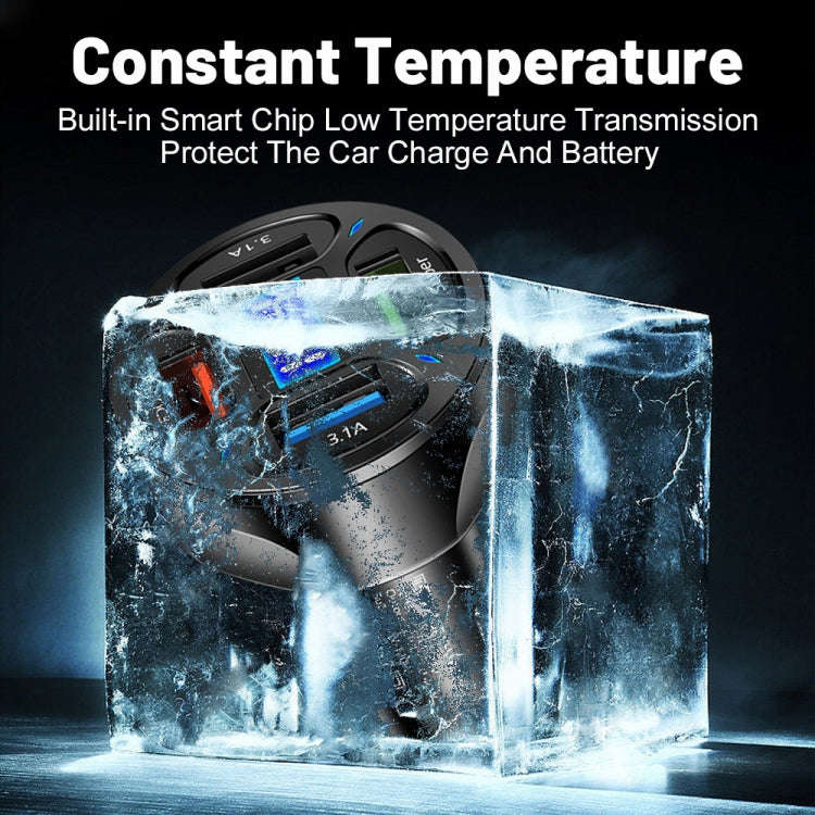 66W 4 in 1 Digital Display Fast Charging Car Charger with Voltmeter, 66W