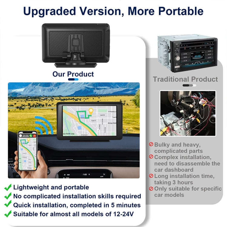 P701S 7 inch Portable Touch Display Wireless Car Navigator Smart CarPlay Bluetooth Reversing Imag...