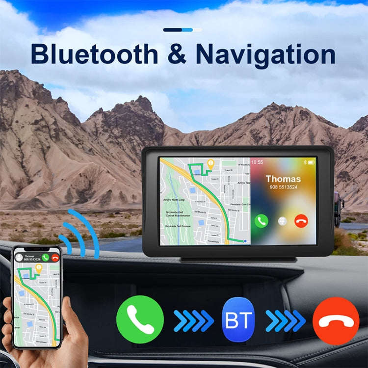 P701S 7 inch Portable Touch Display Wireless Car Navigator Smart CarPlay Bluetooth Reversing Imag...