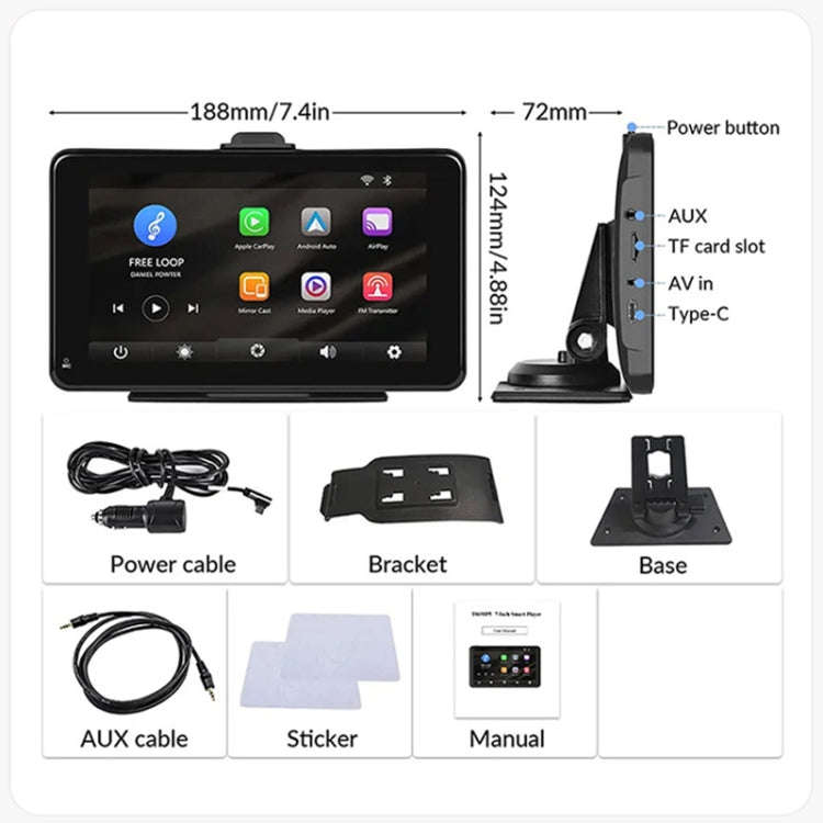 P703S 7 inch Wireless CarPlay Car Navigator Smart Driving Recorder, 703S