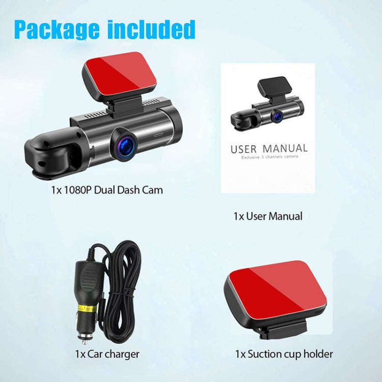 3.16 inch 1080P HD Night Vision Front and Inside Dual Lenses Driving Recorder, Front and Inside D...
