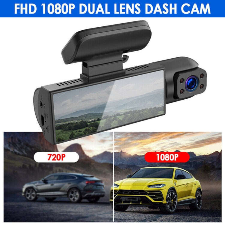 3.16 inch 1080P HD Night Vision Front and Inside Dual Lenses Driving Recorder, Front and Inside D...