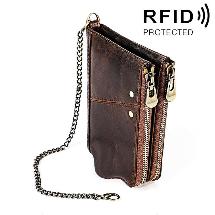 LT3533 Long Crazy Horse Texture Cowhide Leather Folding Anti-magnetic RFID Wallet Clutch Bag for ...